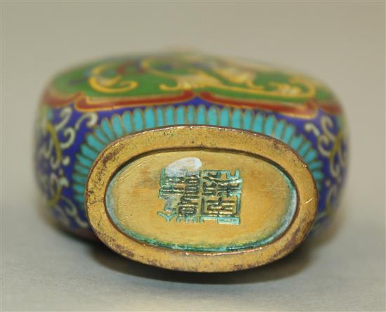 Two Chinese cloisonne enamel snuff bottles and stoppers, 1880-1940, Richards no.s 173 and 385